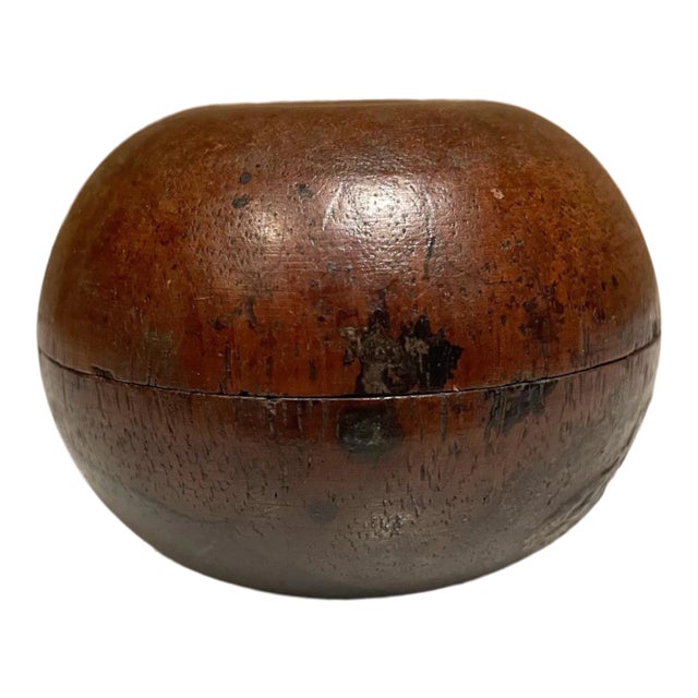 1970s Small Lidded Wood Vessel Container For Sale