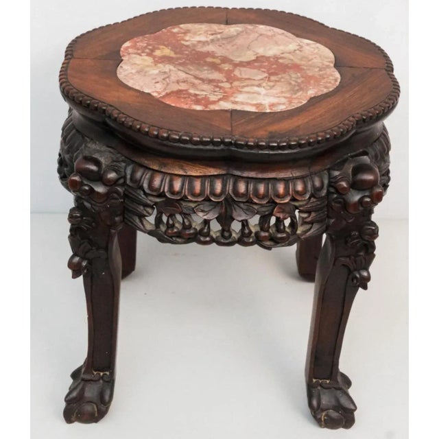 Antique Chinese Hardwood. Heavily Carved Plant Stand or End Table For Sale In New York - Image 6 of 9