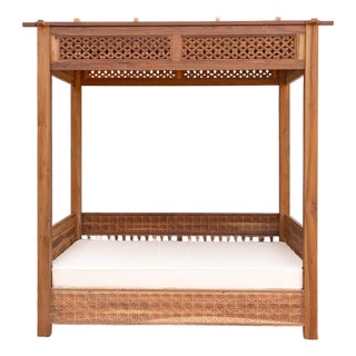 Monumental Reclaimed Teak Floral Jali Canopy Daybed For Sale