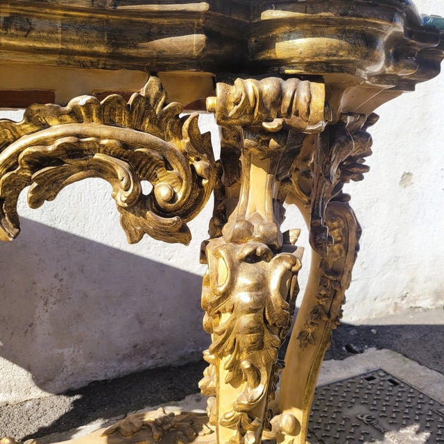 Wood Large 18th Century Console Table with Lacquered and Gilded Wood For Sale - Image 7 of 18