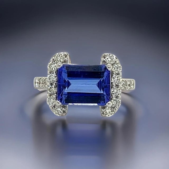 Natural Tanzanite Diamond Ring Size 6.5 14k W Gold 3.89 TCW Certified For Sale - Image 12 of 12