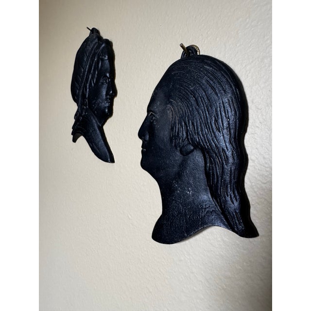 Metal Mid 20th Century Pair of Colonial Revival Black Cast Iron Wall Silhouettes, a Pair For Sale - Image 7 of 10