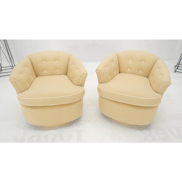Mid-Century Modern New Linen Upholstery Round Swivel Tub Barrel Back Chairs Baughman - A Pair For Sale - Image 3 of 12
