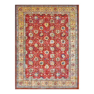 Antique Persian Tabriz Pahlavi Wool 10X13 Red, Ivory & Gold Handmade Area Rug #1142546