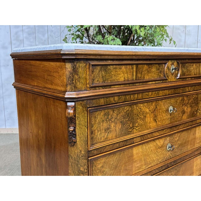 Napoleon III Commode in Walnut, Fir and White Marble, 19th Century For Sale - Image 4 of 18