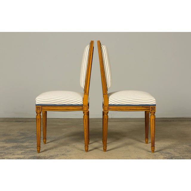 Set of Eight Late 19th Century French Louis XVI Style Dining Chairs in Blue Stripe For Sale - Image 14 of 18