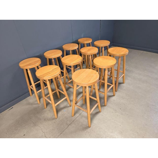 Alpine Style Chalet Stools in Wood, 1970s, Set of 9 For Sale - Image 9 of 14