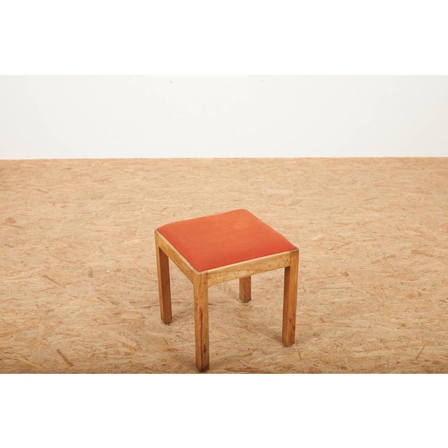 Wooden Stool with Red Seat Cushion from Horgenglarus For Sale - Image 10 of 10