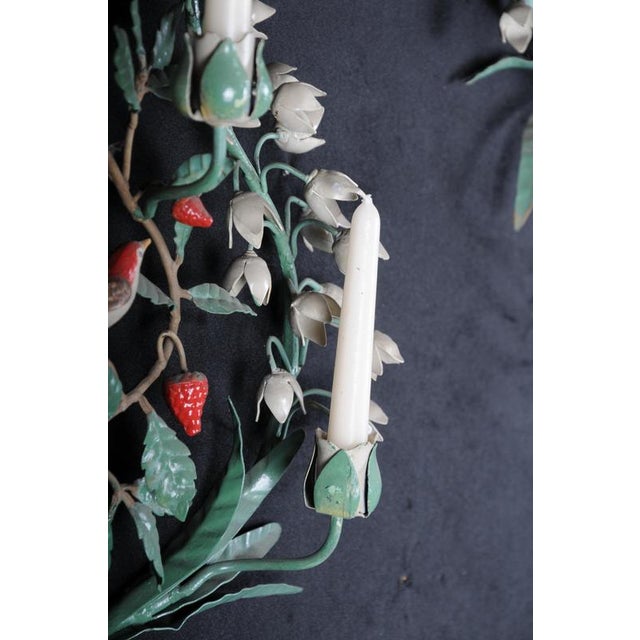 Antique Painted Wrought Iron Wall Candleholders with Lily of the Valley, Set of 2 For Sale - Image 17 of 18