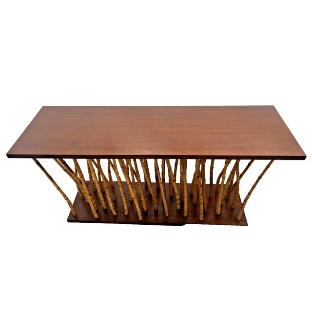 Mid-Century Console Sofa Table Hollywood Regency Bamboo & Wood Forest-Base For Sale - Image 11 of 15