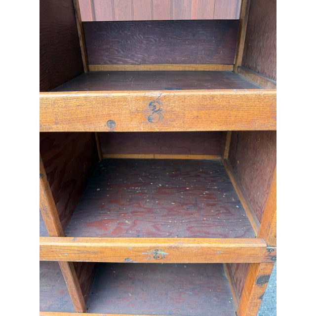 Early 20th Century Maine Shoe Factory Numbered Wood Rolling Cubbies / Industrial Shelving Cart For Sale - Image 4 of 18