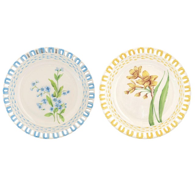 19th Century Antique French Luneville Floral Dessert Set With Cake Stand For Sale - Image 5 of 8