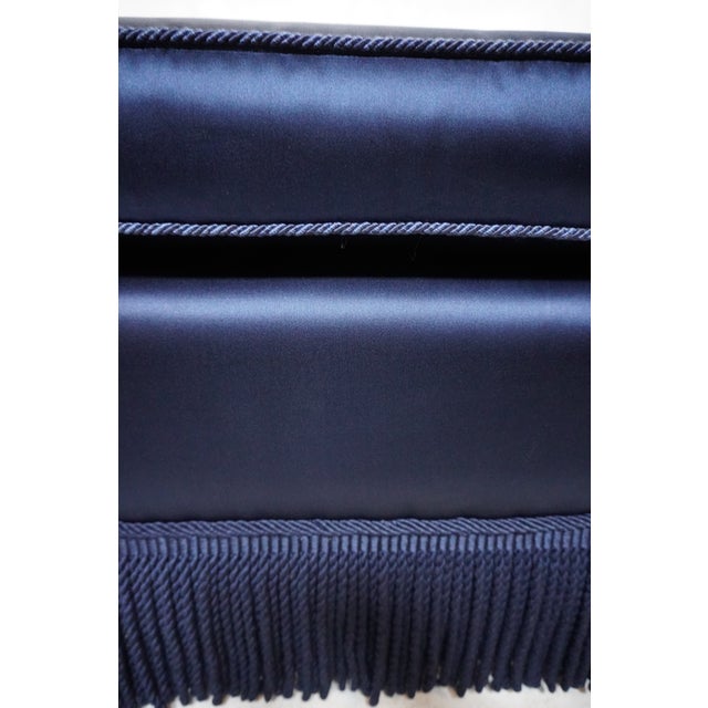 Blue Late 20th Century Blue Ottoman With Fringed Skirt For Sale - Image 8 of 8