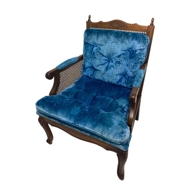Mid 20th Century Regency Style Kimball Side Chair Cane and Velvet For Sale