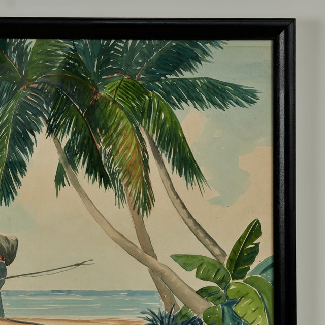 Wood Vintage Tropical Watercolor For Sale - Image 7 of 9