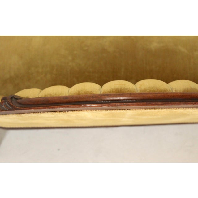 Vintage Victorian Style Gold Velvet and Walnut Settee For Sale - Image 14 of 17