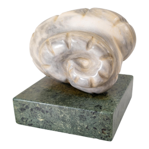 Mid Century Carved White Marble Abstract Sculpture, Signed and Dated