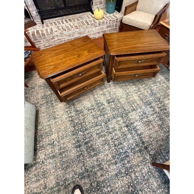 French Provincial 1970s Drexel Cabernet French Provincial Two-Drawer Nightstands — A Pair For Sale - Image 3 of 12