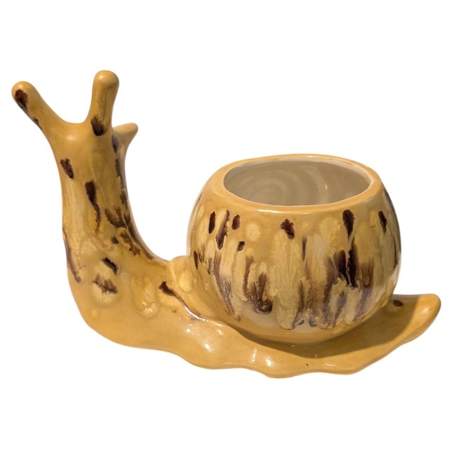 Vintage MCM Ceramic Snail Planter 1979 Kitschy Cottagecore Boho Succulent Pot For Sale - Image 4 of 7