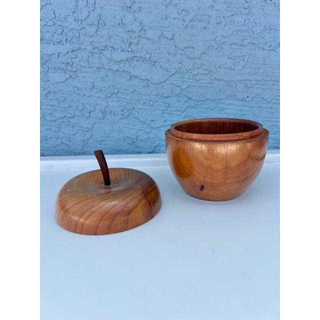 Vintage Hand Carved Fruit Wood Apple Shaped Trinket Box Container. Store tea leaves in your kitchen, hide a key or use for...