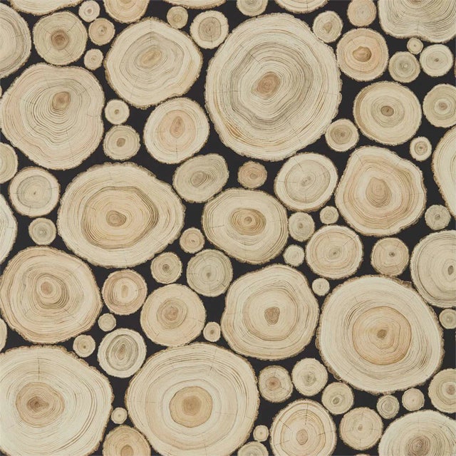Sanderson Alnwick Logs Wallpaper in Lacquer Black - a Sample For Sale