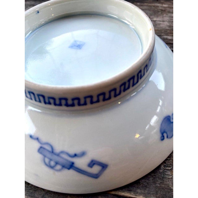 Pair of Antique Japanese Hirado Style Porcelain Pedestal Bowls With Karashishi Lions For Sale - Image 11 of 14