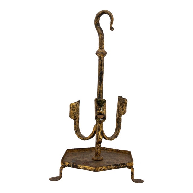 Spanish Gilt Iron Triple Candlestick or Stand, 1950s For Sale