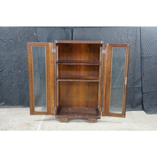 Antique Art Deco Mahogany Curio Cabinet Bookcase Console 42" For Sale - Image 11 of 18