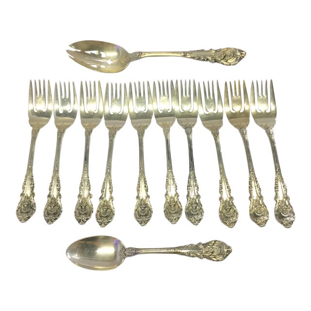 1930s Sr. Christopher Wallace Sterling Silver Flatware - 12 Piece Set For Sale