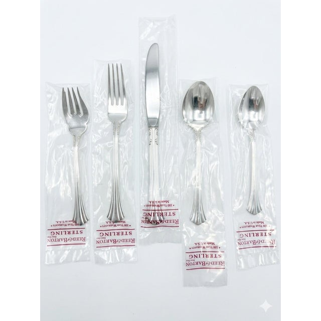Reed & Barton 100% Sterling silver flatware set. 5 pieces (salad fork, fork, knife, dessert spoon, teaspoon. Elegant,...