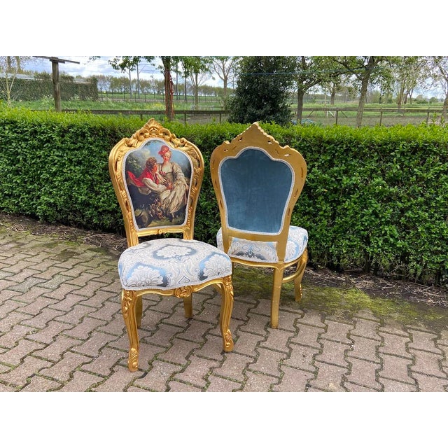 Wood 1980 French Louis XVI Gold Beech Damask Dining Chairs - 4 Pc For Sale - Image 7 of 9