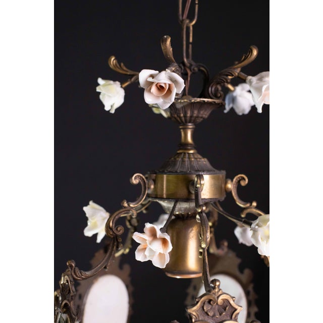Vintage Art Nouveau Style Italian Ceramic Flower Chandelier, 1970 For Sale - Image 6 of 10