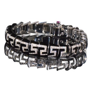 Late 20th Century Authentic Roberto Coin Cobra 1.78ct Diamond & Black Enamel Bracelet in Solid 18k White Gold For Sale