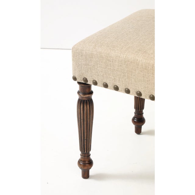Linen Bench With Reeded Turned Legs For Sale - Image 4 of 11