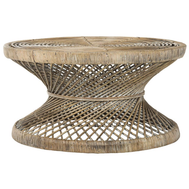 Baskets in London’s premiere museum for international handmade crafts inspired this large grey whitewash bowed coffee...