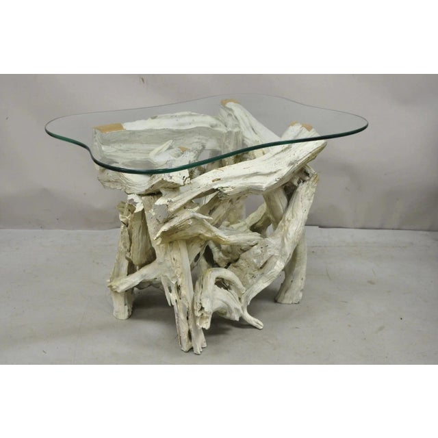 Mid-Century Modern Vintage Mid Century Modern White Driftwood Base Glass Top Side End Table For Sale - Image 3 of 10