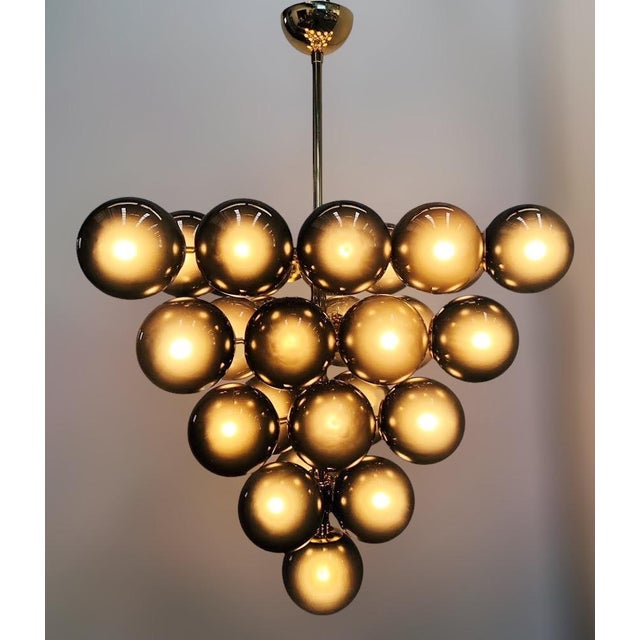 Fabio Ltd 21st Century Italian Grappolo Polished Brass Frosted Smoky Murano Glass Chandelier by Fabio LTD For Sale - Image 4 of 7