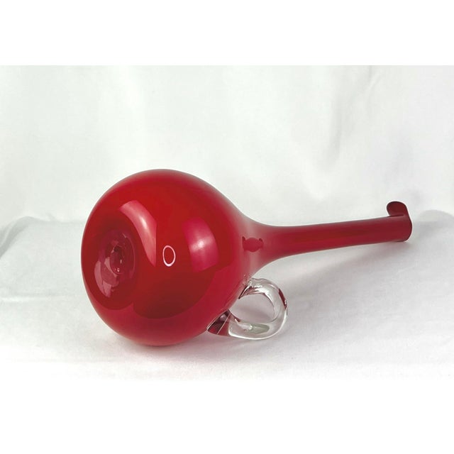 19" Mid 20th Century Italian Cased Ruby Red & Opalina Glass Ewer — Murano / Empoli Style For Sale - Image 9 of 12