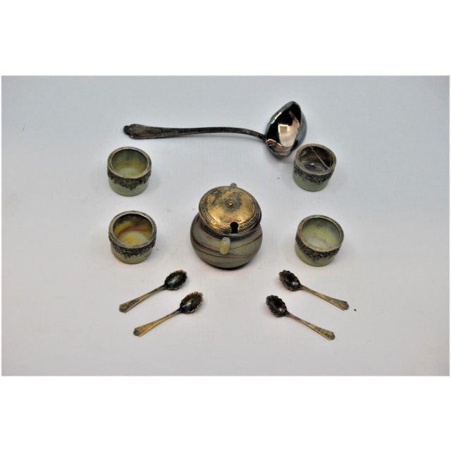 Metal Silver Salt and Pepper Shakers with Glass Cores and Spoons, Set of 11 For Sale - Image 7 of 11