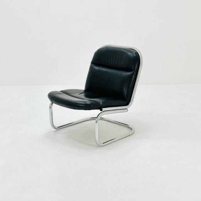 Mid-Century Bauhaus Tubular Lounge Chair in Black Leather, 1980s For Sale - Image 11 of 11