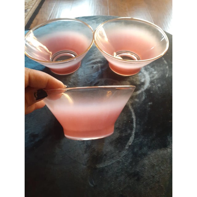 Vintage Blendo Pink Gold Rim Glass Bowls- Set of 3 For Sale - Image 4 of 8