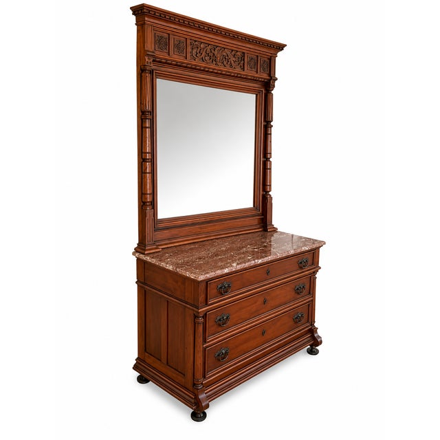 Antique Eastlake / Renaissance Revival Walnut Dresser with Mirror Circa 1875 Dimensions: 52”W × 24”D × 84½”H An...
