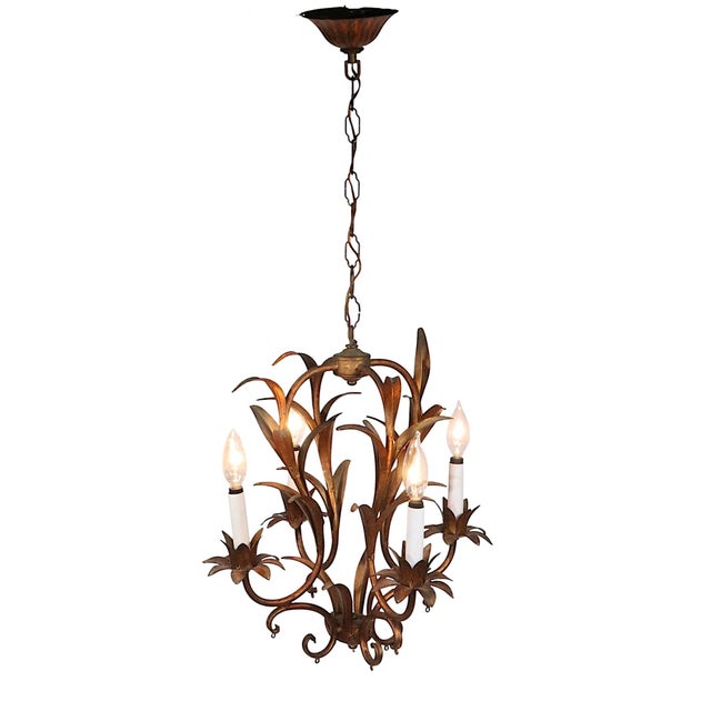 Italian Gilt Metal Foliate Chandelier C. 1940/60's For Sale - Image 10 of 12