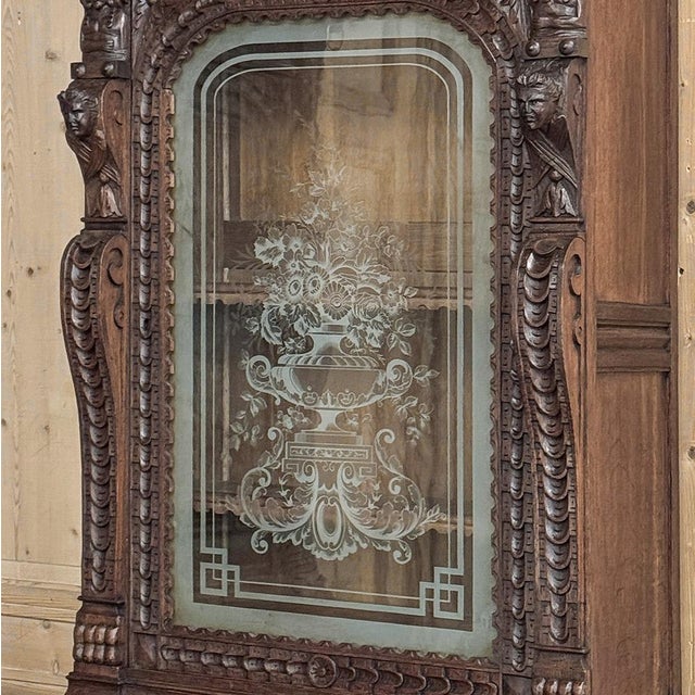 Burnt Umber Pair 19th Century Flemish Bookcases With Etched Glass For Sale - Image 8 of 18