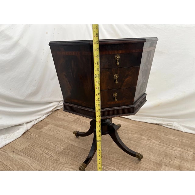 Antique Victorian Table Three Drawers Banded Mahogany Octagon Casters For Sale - Image 9 of 12