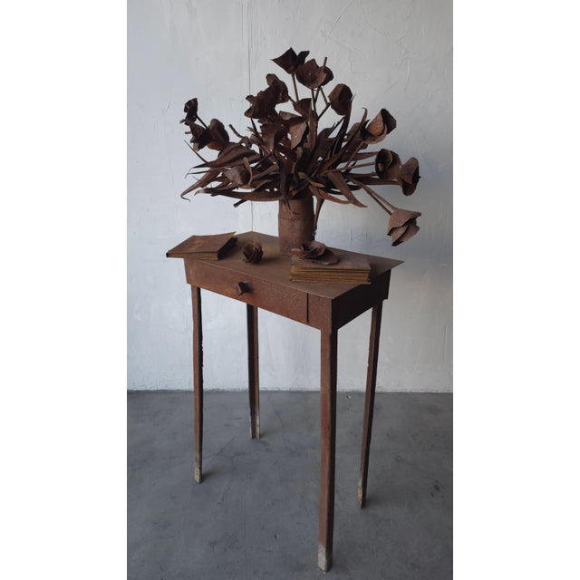 Antique French Iron Brutalist Floral Arrangement & Table Sculpture For Sale In Las Vegas - Image 6 of 12