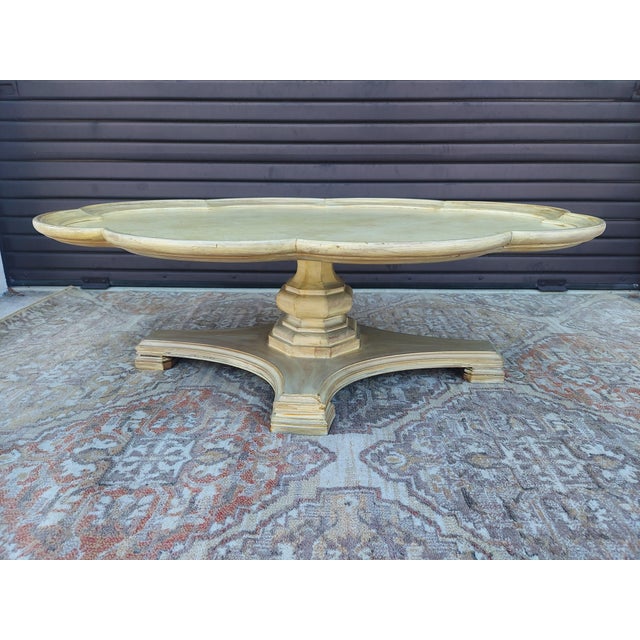 Vintage Drexel Heritage French Country Quatrefoil Pedestal Coffee Table with A Light Colored Finish and Graceful Curves -...