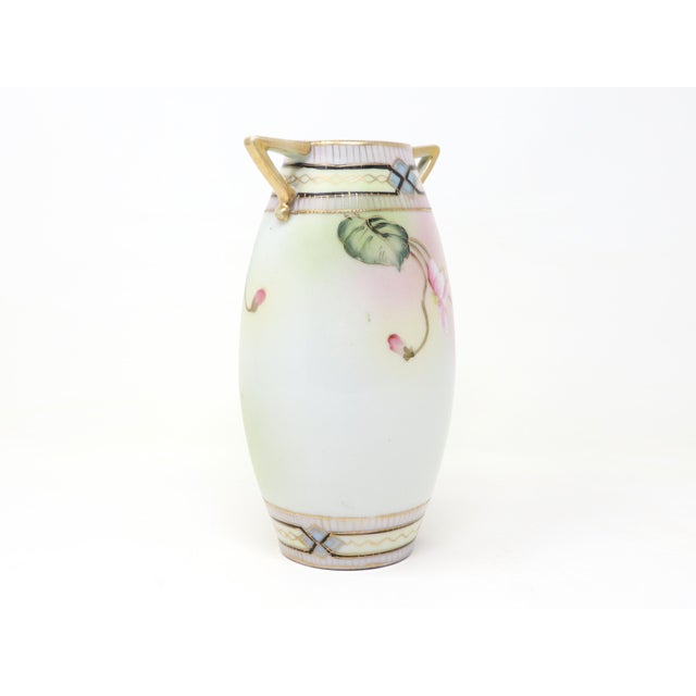Green Antique Art Nouveau Porcelain Vase With Hand-Painted Floral and Gold Decoration For Sale - Image 8 of 12