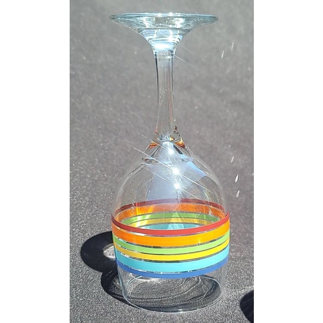 1970’s Set of 5 Colorful Rainbow Striped Fiesta Ware Wine - Water Goblets For Sale - Image 9 of 9