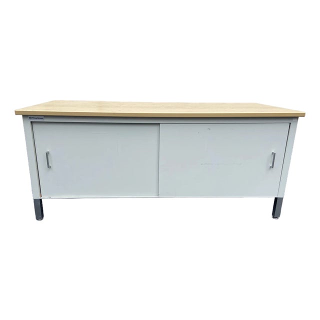 1990s Pitney Bowes Vintage Modern Steel Credenza Storage Cabinet For Sale